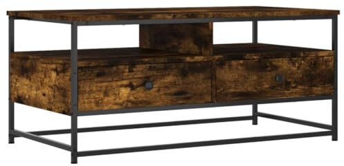 vidaXL Couchtisch, Beistelltisch mit viel Stauraum, Wohnzimmertisch Sofatisch mit Metallgestell, Tisch Kaffeetisch Teetisch, Räuchereiche Holzwerkstoff