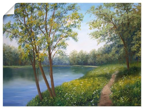 ARTLAND Wanddeko Poster & Kunstdrucke Wandposter 80x60 cm Querformat Landschaften Idyll Wald Bäume Fluss Natur Sommer Entspannung Ruhe U4TD