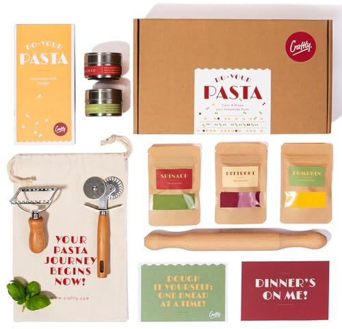 Kit per la preparazione della pasta fai da te, set tutto in uno con mattarello, rotella, timbro per ravioli, spezie e coloranti per pasta, ottimo regalo per principianti ed esperti