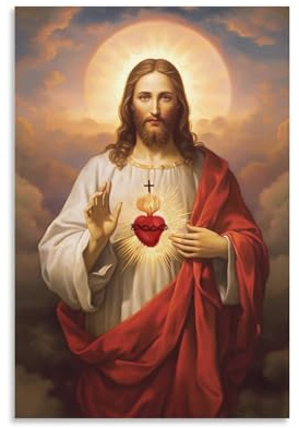HHGaoArt Tableau mural vintage Jésus pour mur Sacré-Cœur Poster Dieu Christ religieux catholique peinture sur toile Marie Impression d'art pour décoration d'église (image 01-Jésus, 30,5 x 40,6 cm sans
