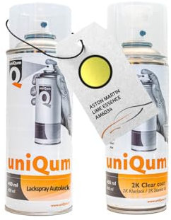 UniQum Autolack + Klarlack 2K Spraydose für ASTON MARTIN LIME ESSENCE AM6034 Autolack Reparatur 2 x 400 ml