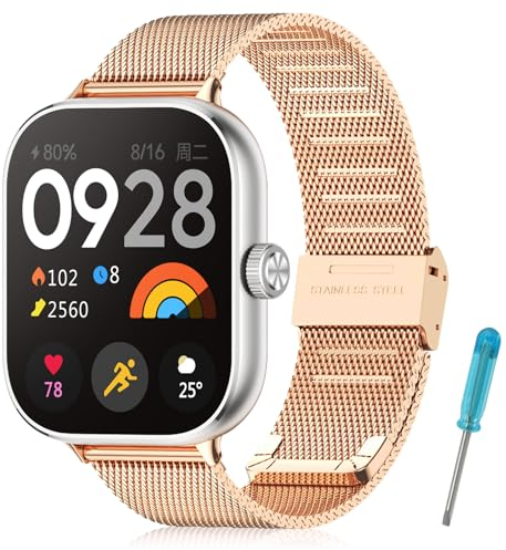 BDIG Metallo Cinturino Compatibile per Xiaomi Redmi Watch 5/Xiaomi Redmi Watch 4 /Xiaomi Mi Band 8 Pro, Cinturino in Acciaio Inossidabile per Xiaomi Redmi Watch 4 /Xiaomi Mi Band 8 Pro Oro rosa
