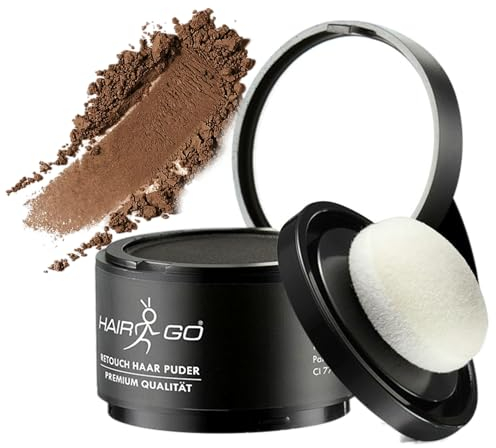 HAIR GO Premium Ansatzpuder - Haar Concealer zur Haarverdichtung für Frauen und Männer, wasserfestes Haar Make-up zum Ansatz kaschieren - Friseurqualität - Pulver Natürlich (4gr.) (hellbraun)