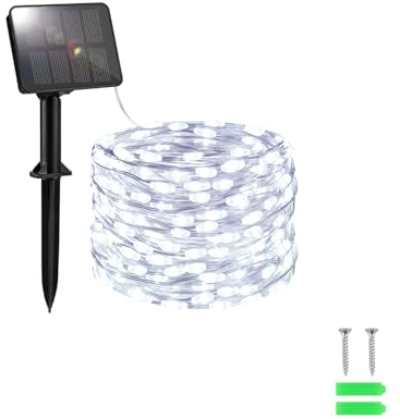 FFZZKJ Solar Lichterkette Außen Solar 50LED 5M Solarlichterkette Außen Wetterfest 8 Modi für Gartendeko, Terrasse, Kaltweiß