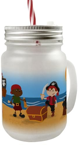 speecheese Kleine Piraten Mason Jar Henkel Trinkglas mit Deckel ein abenteuerliches Glas für kleine Freibeuter Mason Jar Henkel Trinkglas mit Deckel mit Motiv Jungen Abenteuer Schatzsuche