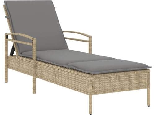 vidaXL Sonnenliege mit Auflage, Gartenliege mit Stahlrahmen, Liegestuhl für Außenbereich, Relaxliege Gartenmöbel, Modern, Beige Poly Rattan