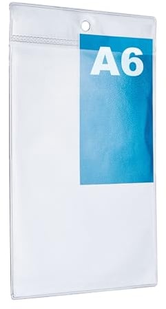 SPRINTIS - Preishüllen A6, Hängerand mit Rundloch, 100 Stück, Kartenhülle, Preisschildhülle, Klarsichthülle, Ausweishüllen, Hüllen, PVC-Hüllen