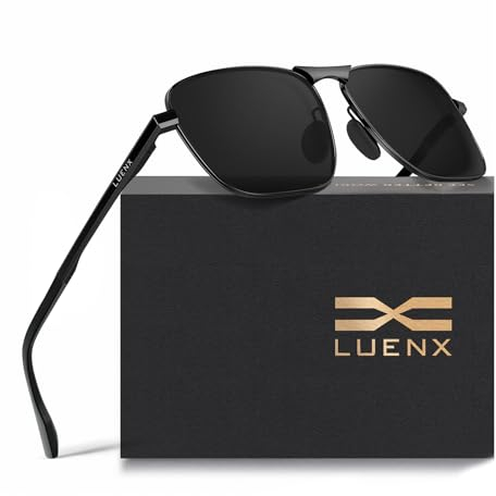 LUENX Sonnenbrille Herren Polarisiert Sonnenbrillen mit Metallrahmen Sunglasses Unisex UV 400 Fahrerbrille Klassische Angeln Outdoor Laufen Fliegerbrille (Schwarz)