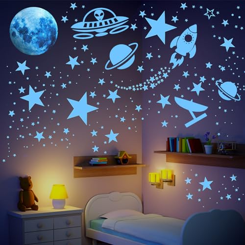 PBUSPU 1134 Stück Leuchtsterne Sternenhimmel Aufkleber Kinderzimme Kinderzimmer Deko für Kinder Kindergarten Schlafzimmer Wohnzimmer Sternenhimmel Babyzimmer