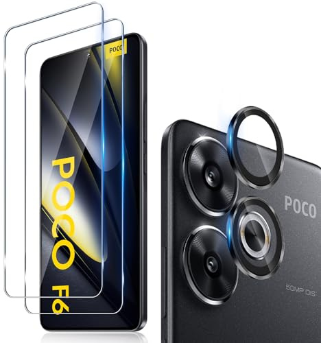 Funrae Protector de Pantalla para Xiaomi POCO F6 5G y Protector Lente Cámara [2+1 Piezas], 0.33MM HD Dureza 9H Ultra Resistente Cristal Templado Vidrio Templado