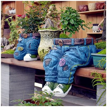 ECLIPSBACI Kreativer Outdoor-Pflanzgefäß, Blumentopf, niedliche Pflanzgefäße aus Kunstharz, Jeansform, Gartenfiguren, Übertopf für Zuhause, Rasen, Hof, Außendekoration (B)