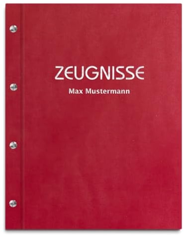 Personalisierte Zeugnismappe mit eigenem Namen in roter Lederoptik – inkl. 12 Sichthüllen – Handgefertigte Mappe für Zeugnisse und Urkunden