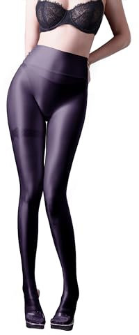 SOFSOT Ultra-durchsichtige Workout-Leggings, glänzende Strumpfhose für Damen, Kontrolle von oben bis zur Taille, Strumpfhose, Bauchkontrolle, glänzender Slip-Schlauch, Schwarz, XL