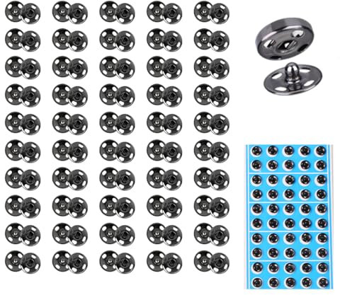 MIUPOO Metall-Druckknöpfe zum Aufnähen, für Kleidung, Jeans, Mantel, DIY, 8 mm Durchmesser, 50 Sets, Schwarz