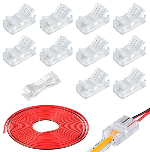 10 PCS 2 Pin 10mm COB LED Connectors with 16.4ft Extension Cable 22 AWG Stable Connection Wire Connectors Adapter for Waterproof LED Strip Lights Quick Connection