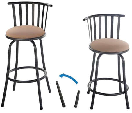 Homy Casa BarStool Vintage Industrial Bar Chairs, Swivel Counter Adjustable Height BarStools with Interchangeable Legs for Living Room Kitchen Dining Room, Brown (2PCS Brown, 24/29 inch)