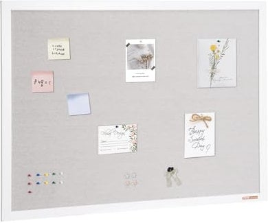 VEVOR Tableau en liège blanc avec surface en lin, 120 x 90 cm, cadre en MDF blanc, tableau d'affichage mural élégant et fonctionnel pour maison, école et bureau