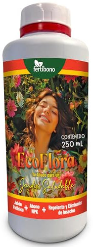 FERTIBONO EcoFlora - Fórmula Premium para Flores: Jabón Potásico, Abono y Extractos Naturales, Cuida y Protege tus Plantas de Interior y Exterior contra Plagas, Pulgón, Ácaros,Taladro (250)