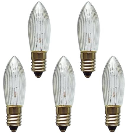 Erzgebirgslicht - AUSWAHL - 5x Topkerze Spitzkerze 48V 3W E10 für 5 Brennstellen Ersatzbirne Glühbirne Riffelkerze Glühlämpchen für Lichterketten und Schwibbogen (keine LED!)