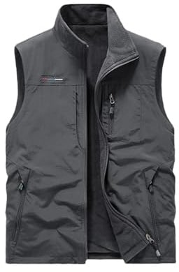 Vivikivi Fleece-väst för män för män vattentät varm ärmlös jacka med fickor vändbar kroppsvärmare för fiske fotografi utomhussport, Grå, 6XL