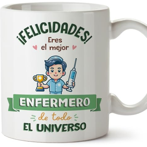 MUGFFINS Tazas para ENFERMERO hombre - En Español - Mejor Universo Trofeo - 11 oz / 330 ml - Regalo original y divertido