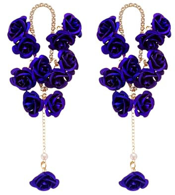 Ttpsry Orecchini Pendenti A Forma Di Rosa Rossa Eleganti E Raffinati Con Perle E Catena Dorata Accessori Moda Per Donna Perfetti Per Eventi E Cerimonie