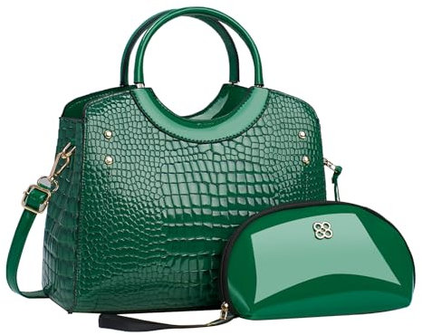 CORIOS Damen PU Leder Handtasche Krokodil-Muster Schultertaschen Wasserdicht Umhängetaschen Große Kapazität Tragetasche Henkeltaschen Retro Tote Beutel Elegant Messenger-Tasche 2pcs Grün