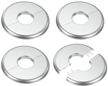 M METERXITY 4er-Pack Wand-Split-Flansch für Wasserrohr/Armatur Silberton | Runde Selbstklebende Abdeckplatten, Für 1 Zoll/25mm Außendurchmesser Rohr ABS