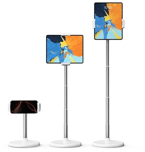 nediea Tablet Stand for Desk, Mini Tablet Holder Floor for Sofa, 34.65in Height Adjustable Metal Rod Stand For iPad, 360° Rotatable Tablets Mount for iPad/iPhone/Samsung/Kindle or 4.7-12.9 Devices