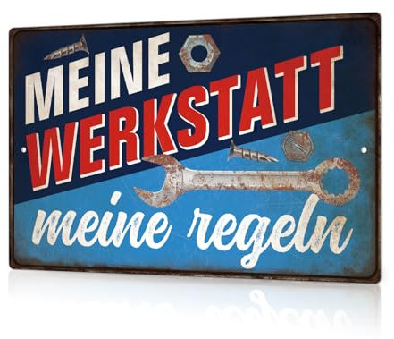 Putuo Decor Werkstatt Regeln Metallschild – Meine Werkstatt meine Regeln, Vintage Aluminium Schild für Garage & Männerhöhle
