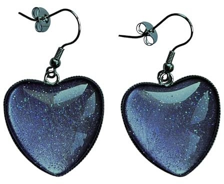 Lilane Glitzer herzförmige Herz Edelstahl Ohrringe Ohrhänger herzform mit Glitzer rot grün rosegold blau pink orange metallic oder mit eigenem Motiv/Foto (holo lila)