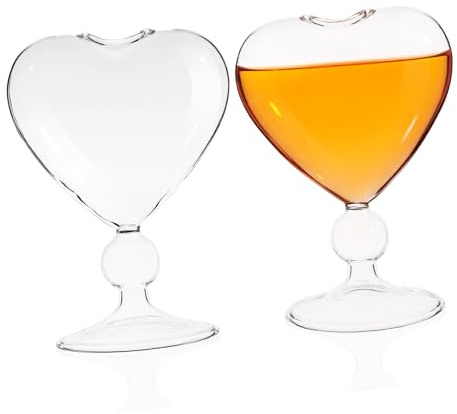 NAMOARLY Cocktail Glass Goblets Decorative and Elegant Design Heart-Shaped 2pcs Made of Glass with Non-Slip Base for Party and Restaurant Use