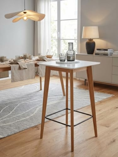 Stehtisch 60x110x60 cm Weiß Eckig | Bartisch für 4 Personen | Moderner Tisch für Bar | Design Partytisch Holz | Hochtisch Eiche Skandinavisch