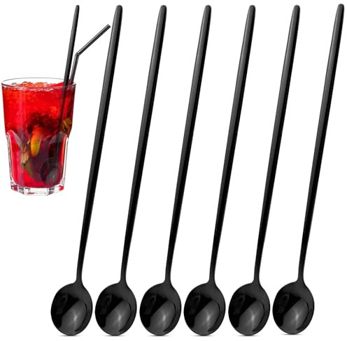 6PCS Stainless Steel Coffee Spoons,7.8'' Matte Iced Spoon,Stirring Spoon Ice Cream Tea Spoon Long Handle Espresso Mixing Spoons Teaspoons for Coffee Milkshake Dessert Antipasto Tea Salad(Black)