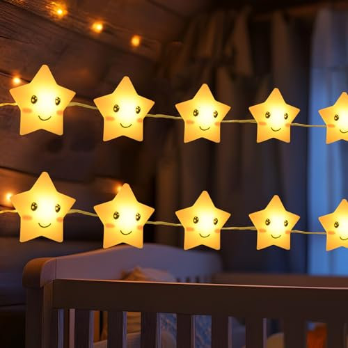 BOLWEO Sterne Lichterkette, 2M 20LED Lichterkette Batteriebetrieben Nachtlicht Sternlichterkette Lichterkette Innen für Zimmer Deko Geburtstag Party Weihnachts, Warmweiß Sterne