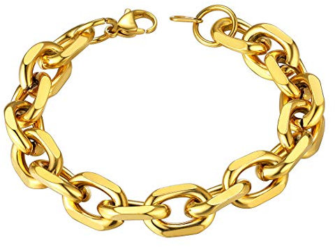 ChainsHouse Pulsera Dorada de Mujer Grande 23cm Largo, Eslabones Rolo