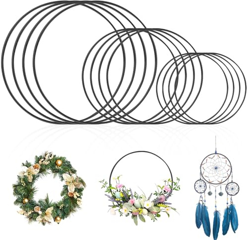 12 Metallring 10cm 15cm 20 cm, Dekoring für Traumfänger Schwarz | Kranz Rohling, für Makramee Ring DIY Wickeltechnik