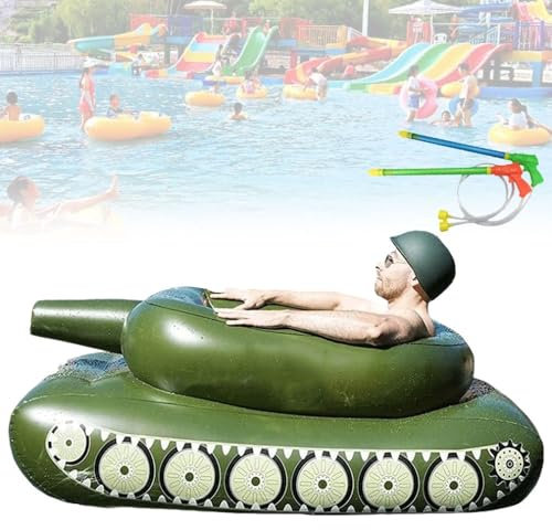 Aufblasbarer Panzer-Pool-Schwimmkörper für Erwachsene und Kinder, Aufsitz-Panzer, mit Wasserpistole, Pool-Spielzeug für 6–18-Jährige, aufblasbares Schwimmbecken für Pool-Partys(Adult 160cm)