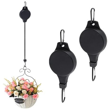 LUMOOM 2 Stück Ampelaufzug Blumenampel Pflanzenlift, Blumenampel Einziehbarer Haken, Pflanzen Aufhängung, Pflanzenaufhänger für Blumentöpfen, Vogelhaus, Körben und Vogelhäuschen