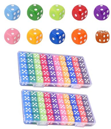 HAXIHA 100 Pezzi Colorati Dadi Impostato,6 Facce 16mm Dadi da Gioco,Cubo a sei lati, per Giocare ai Giochi da Tavolo per Giochi e Feste or Insegnare i Matematici,10 Colori