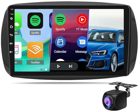 Carplay Car Radio For Smart Forfour Fortwo 453 2014-2022,Android 14 9 Inch Screen With Android Auto Wireless Bluetooth GPS Navigation Mirror Link WiFi HiFi FM/RDS +Rear View Camera(Color:M100S)