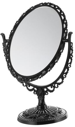 MUCKLILY Vintage Kosmetikspiegel Doppelseitig Großer Ovaler Schminkspiegel Aus Glas Mit Stabilem Metallständer Für Haushalt Und Make up