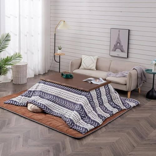 Kotatsu Tisch 5-teiliges Set Multifunktionaler Massivholz Low Table Heizung Kotatsu Tisch Im Wohnzimmer Warmes Geschenk Für Die Familie, Walnut, 80 * 120 * 45cm