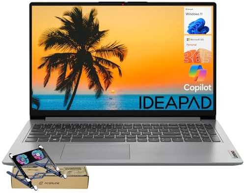 Lenovo IdeaPad 2025 Family Laptop, 15.6 FHD Screen, Intel N6000 CPU, 8GB RAM, 256GB SSD + 128GB eMMC, 10HR Battery, Win11, 1Yr ADP + Office 365 with 1TB Cloud, Laptop Cooler Bundle, Everyday Use