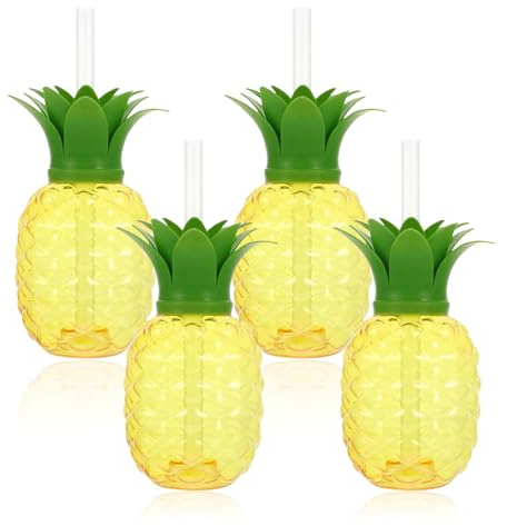 virkwuy 4 Piezas Tazas de Piña con Tapas y Pajitas para Uso en Hogares | Copas de Piña con Pajitas Vasos de Piña con Tapas y Popotes Aptas para el Consumo Diario de Agua y para Llevar Cuando Se Sale