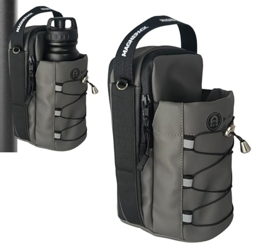 Magnepack Magnetic Gym Bag with Bottle Holder – Heavy-Duty Water Bottle Sling with Hook Strap, Multiple Pockets, Fits Most Racks – Compact, Durable, and Portable Gym Companion (Grey)