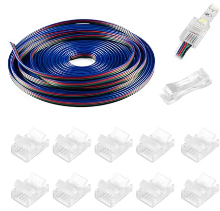 1Set 10mm 4pin led Light Strips Connectors, LED Lights Strip Extension Cable RGB Lights Connector Kit Strips Light Connectors 4 Pin Strip to Wire Quick Connection Without Stripping and Welding