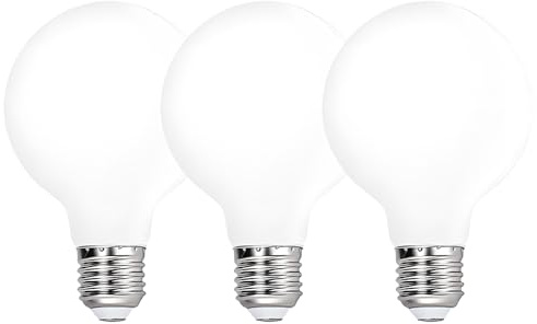 HUAMu E27 G80 Globe LED Bulbs 4W, 40W Incandescent Bulb Equivalent,Diameter 80MM Omnidirectional with Milky White Glass Lamp Shade,Cool White 6000K,Non-Dimmable, 3Pack