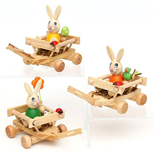 Wichtelstube-Kollektion Osterhase Tommy im Handwagen 8 x 6, 5 x 13 cm 3er Set