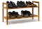 Relaxdays 2 x Schuhregal Walnuss im Set, Schuhaufbewahrung stapelbar, Schuhablage mit je 2 Etagen, offen, je 6 Paar Schuhe, Natur